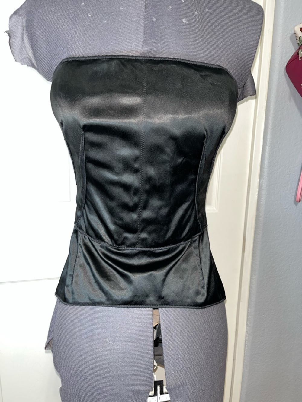 Dolce & Gabbana Black Satin Bustier Top with Zipper